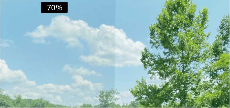 70% Ceramic Window Film. Barely noticeable, this window virtually clear film can reduce up to 46% of the heat, 30% of the glare and 99% of the UV Rays.